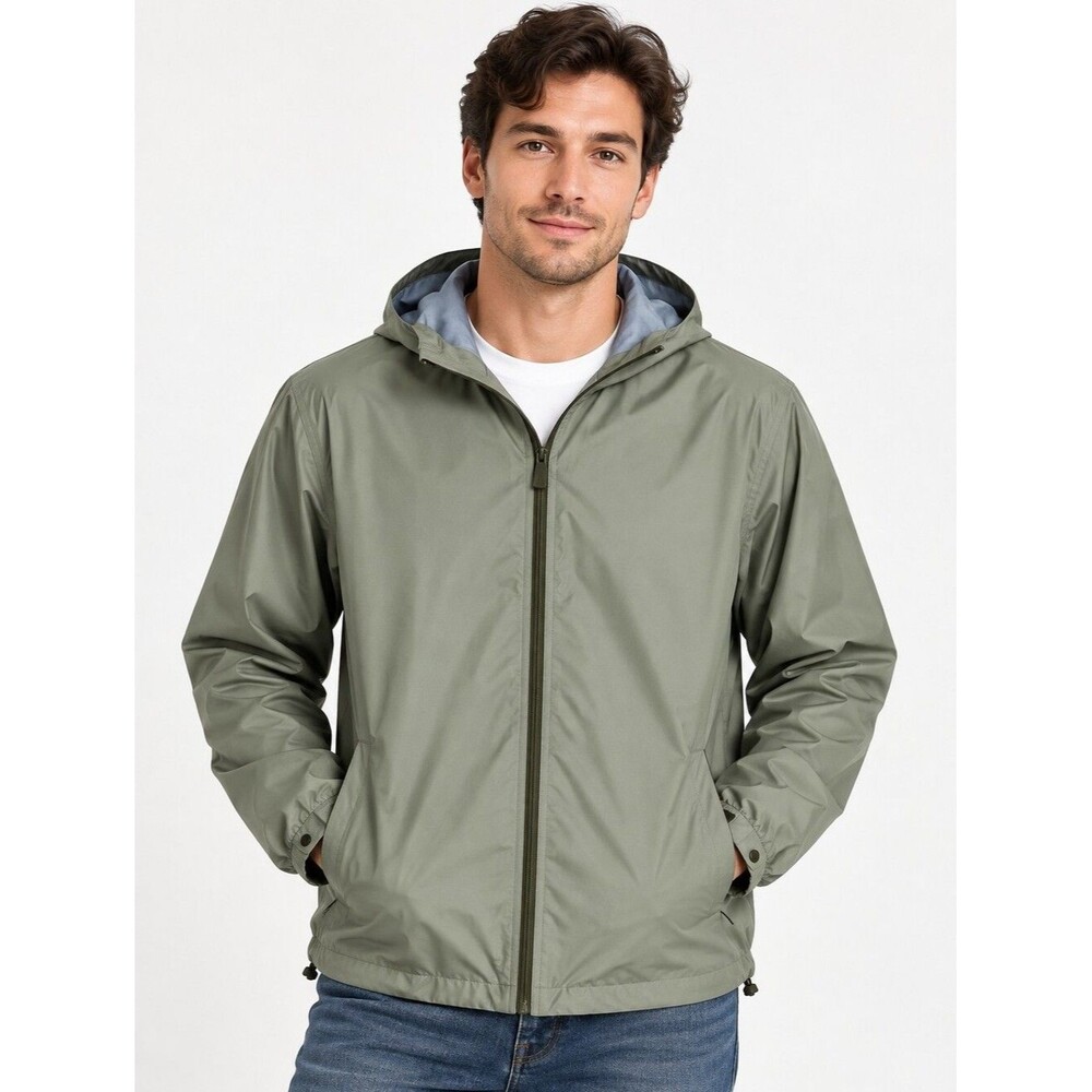NWOT men's green wind breaker athletic sporty hooded jacket with pockets M